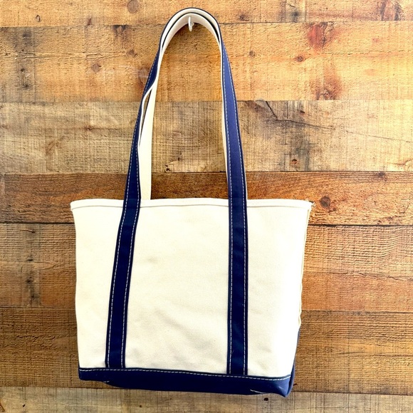 NWOT L.L.Bean The Original Boat and Tote Bag Cream & Navy - Picture 2 of 8